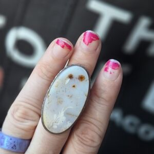 Silver Ring with Unique White and Brown Stone